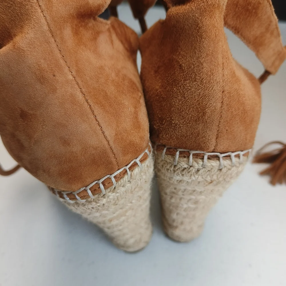 Joie light brown Phyllis suede leather wedge espadrille tie up sandals size 36 w